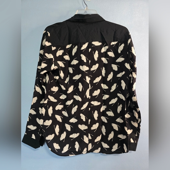 Jason Wu Miss Wu Silk Feather Print Womens Button Down Shirt Black Size 0 - Picture 2 of 5